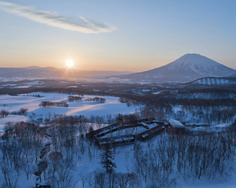 view from above of Zaborin Ryokan in Niseko